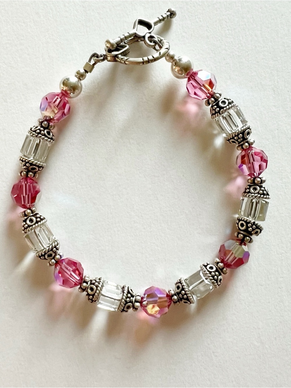 Handmade Sterling Silver and Swarovski Crystal Bracelet Size 7.5”